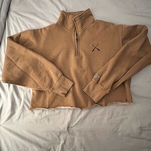 Womens Camel Quarter-Zip Sweater